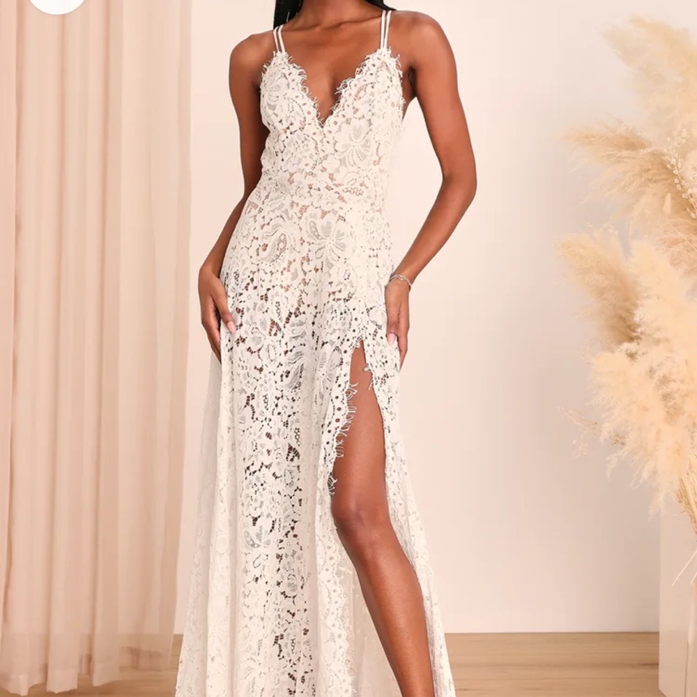 Love of Details White Lace Backless Maxi Dress
Lulus XS